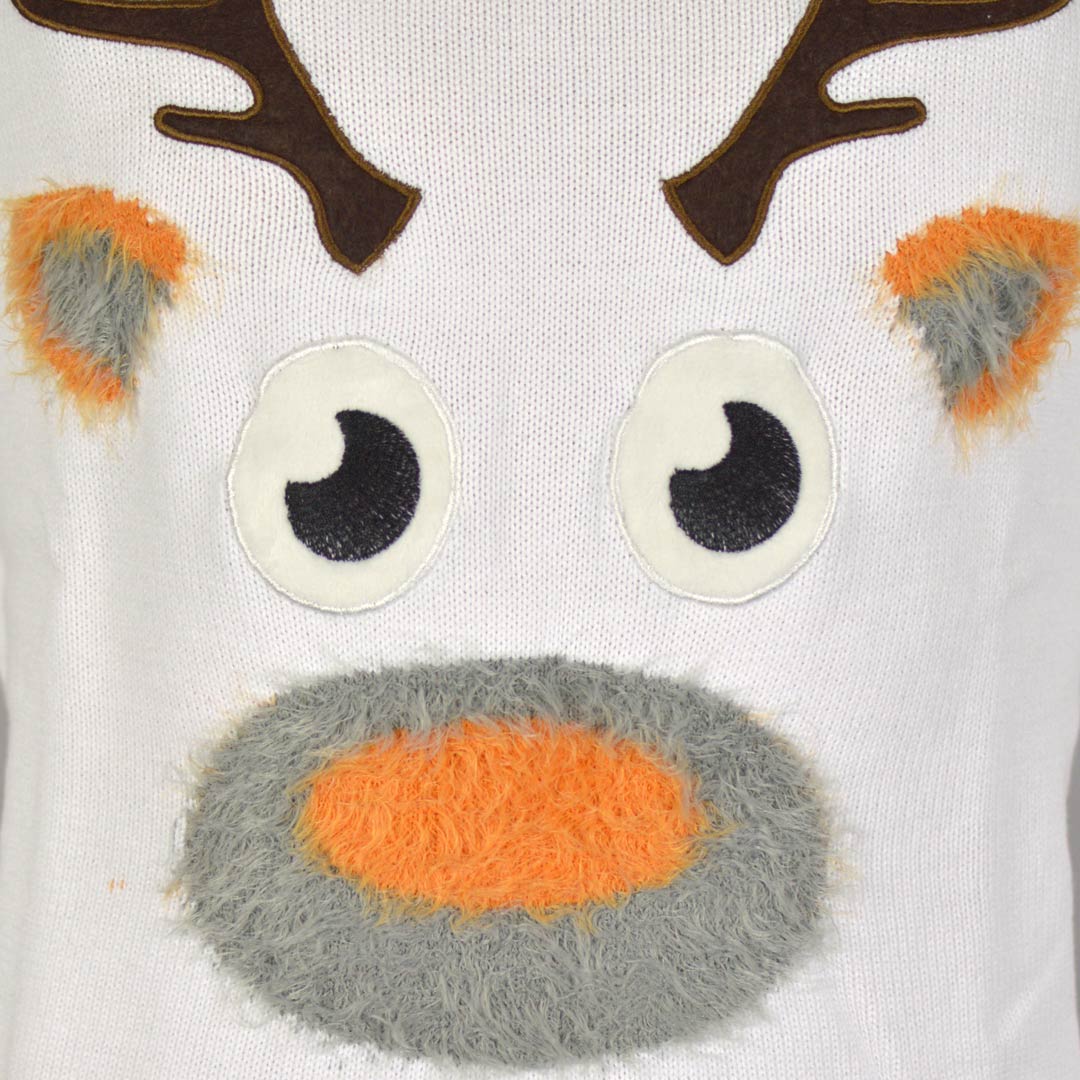 White 3D Couple's Christmas Jumper with Hairy Reindeer detail