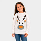 White 3D Family Christmas Jumper with Hairy Reindeer Girl
