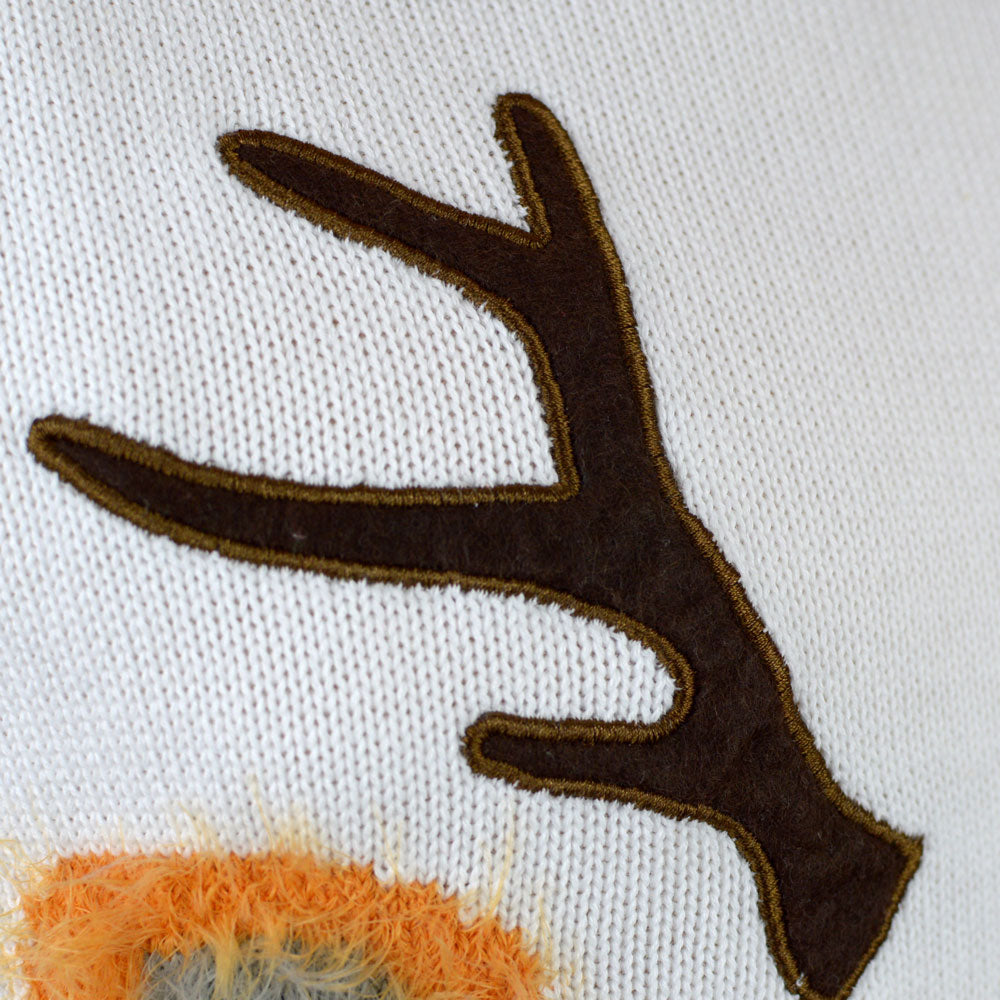 White 3D Men's Christmas Jumper with Hairy Reindeer detail
