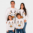 White 3D Mens Christmas Jumper with Hairy Reindeer Family
