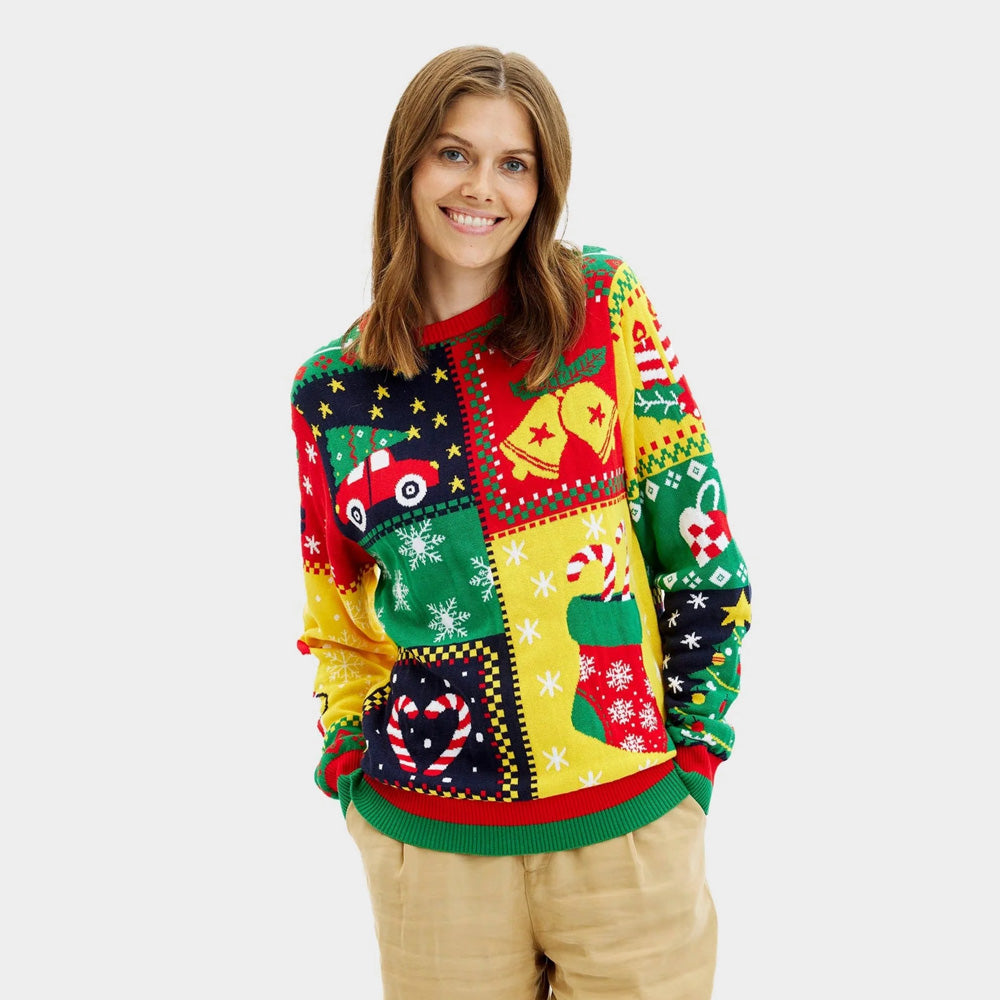 women Organic Cotton Couple Christmas Jumper Patchwork
