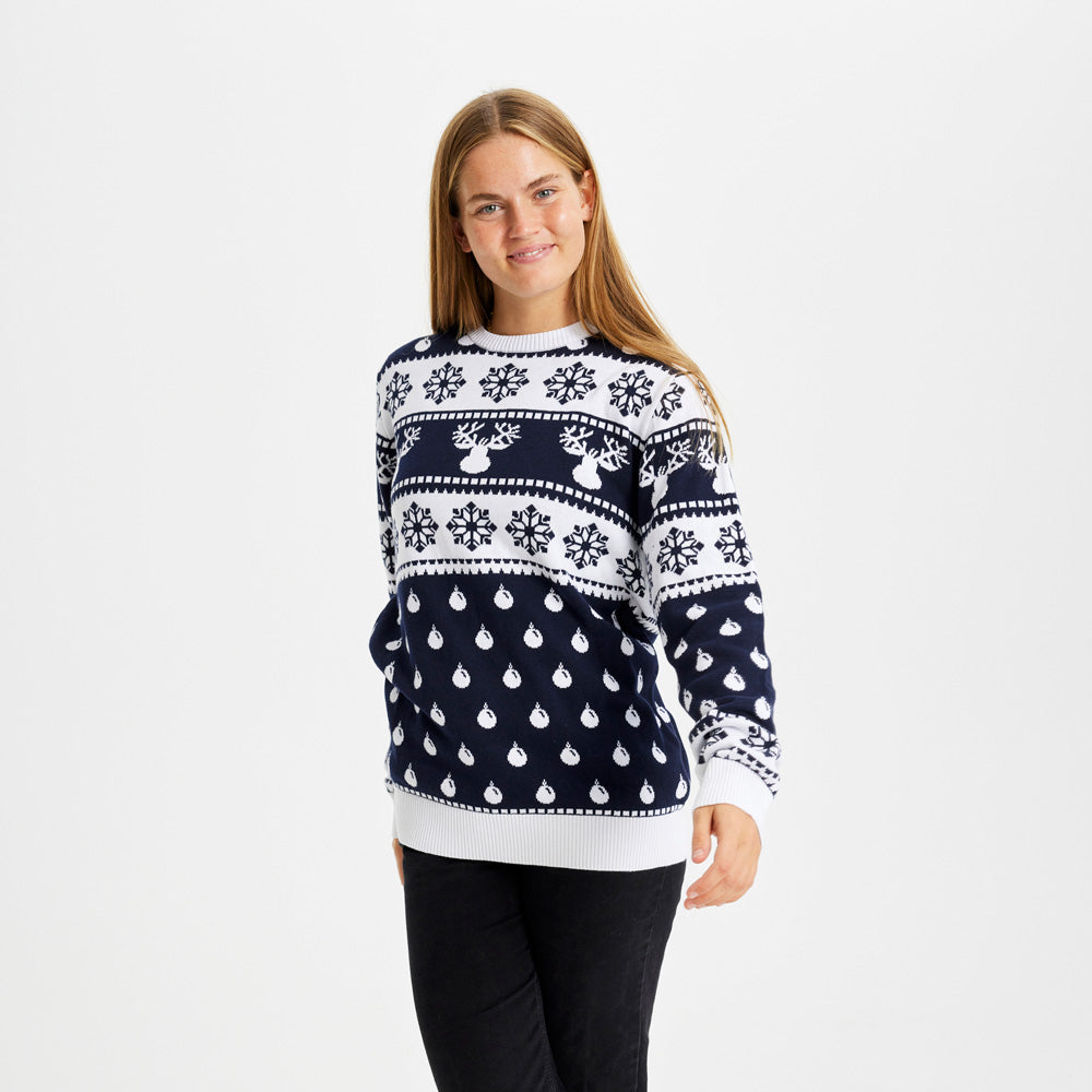 Blue Family Christmas Jumper Womens Reindeers and Snow
