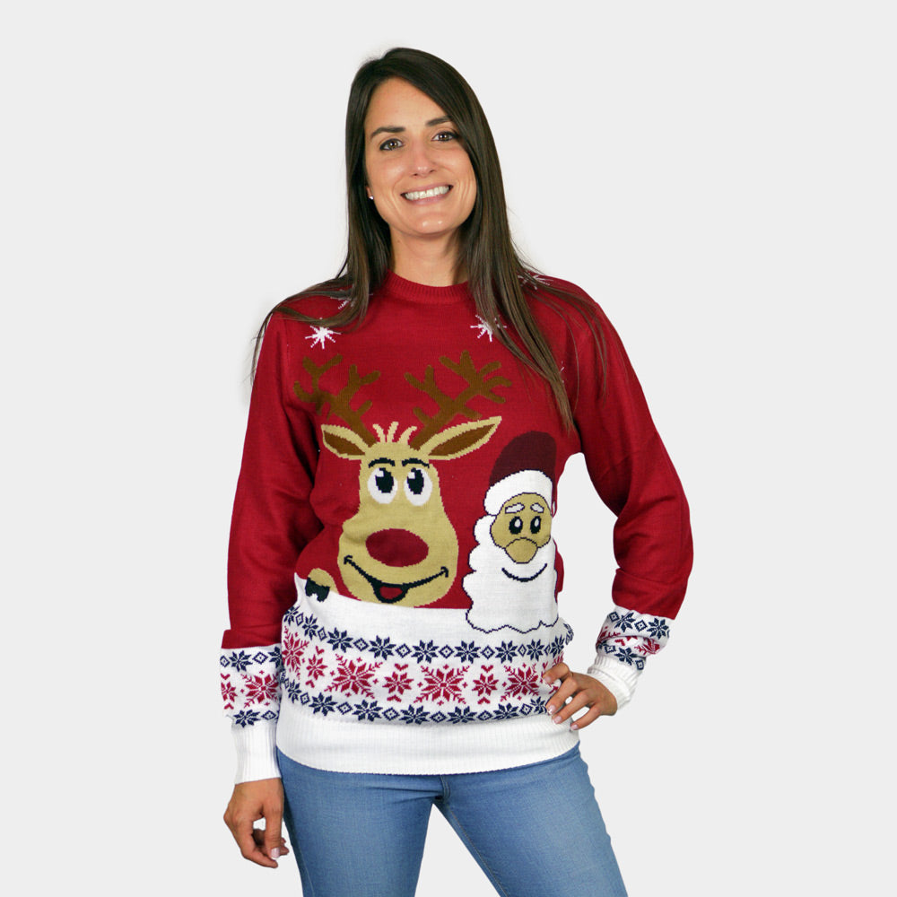 Boys and Girls Christmas Jumper Womens Santa and Rudolph Smiling
