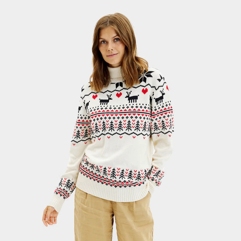 Womens Classy Turtleneck Beige Organic Cotton Couple's Christmas Jumper