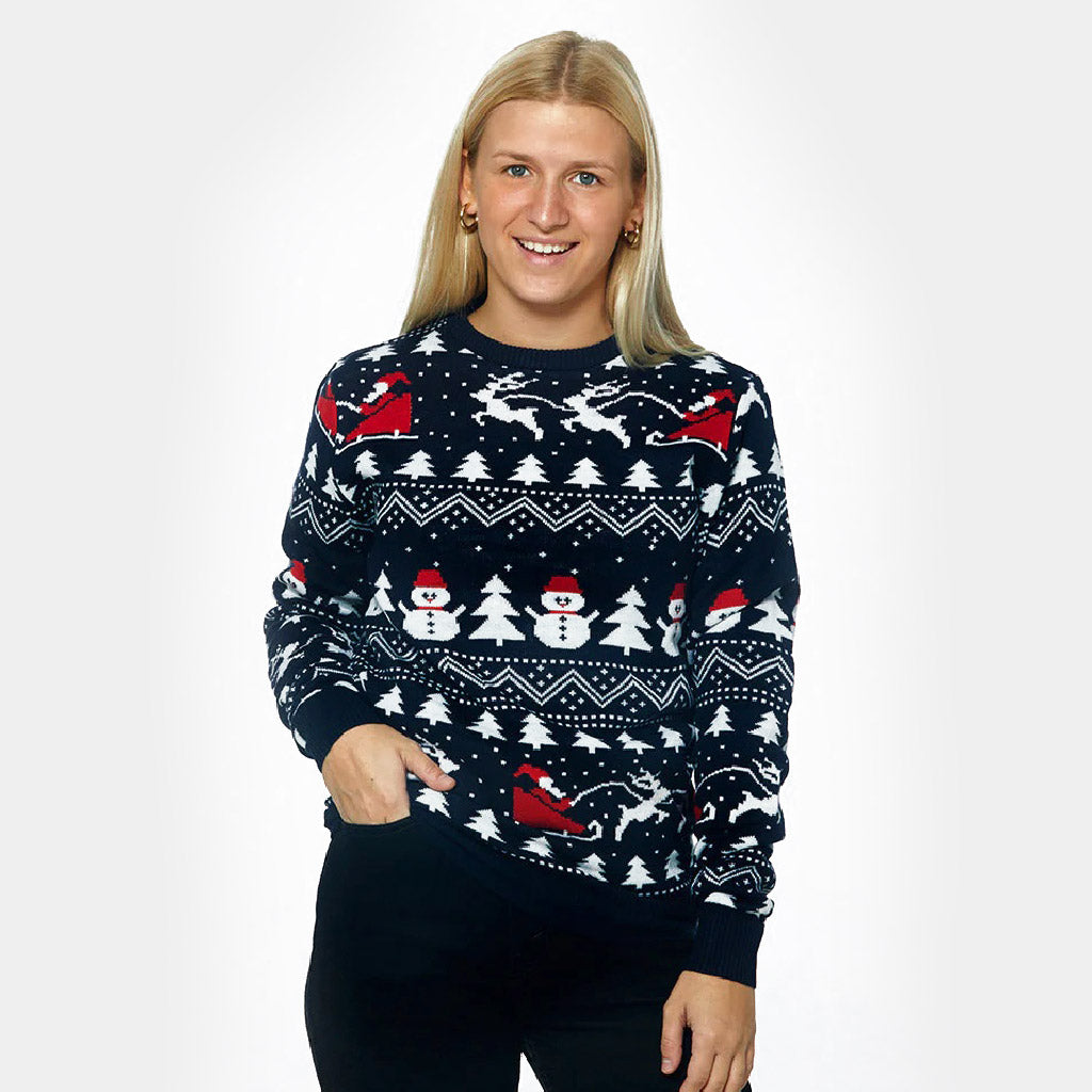 womens Couple's Christmas Jumper with Trees, Snowmen and Santa