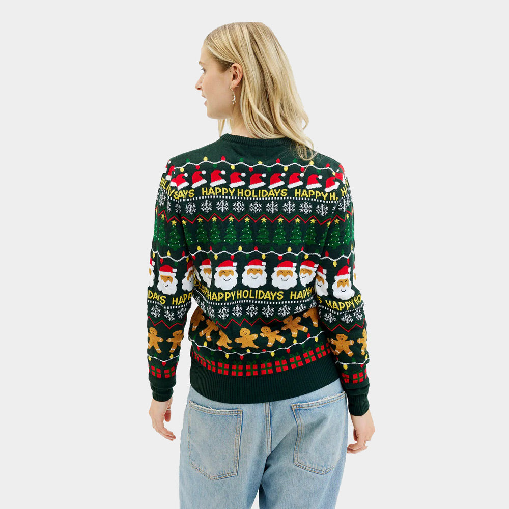 Womens Couple's Green Christmas Jumper Happy Holidays