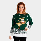 womens Green Couple's Christmas Jumper with skating Reindeer