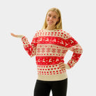 Red & Beige Organic Cotton Couple's Christmas Jumper with Hearts womens