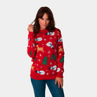 Red Couple's Christmas Jumper with Santa, Trees and Snowmens womens