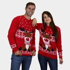 Red Mens Christmas Jumper Womens Rudolph the Happy Reindeer
