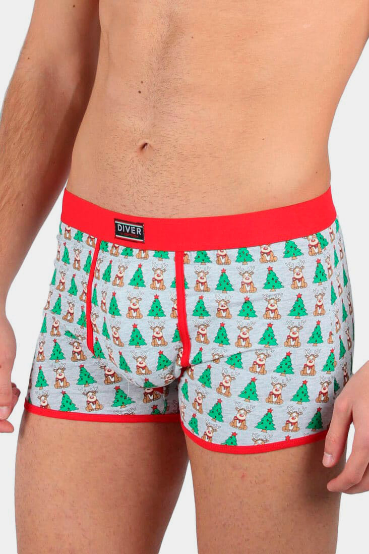 Mens Christmas Boxer with Reindeers and Christmas Trees