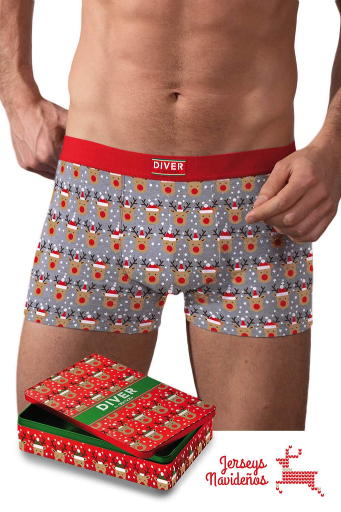 Mens Christmas Boxer with Reindeers with Music Box