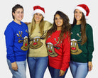 Red Family Christmas Jumper with Smiling Reindeer womens