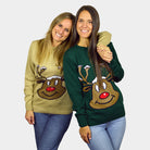 Green Christmas Jumper with Smiling Reindeer womens