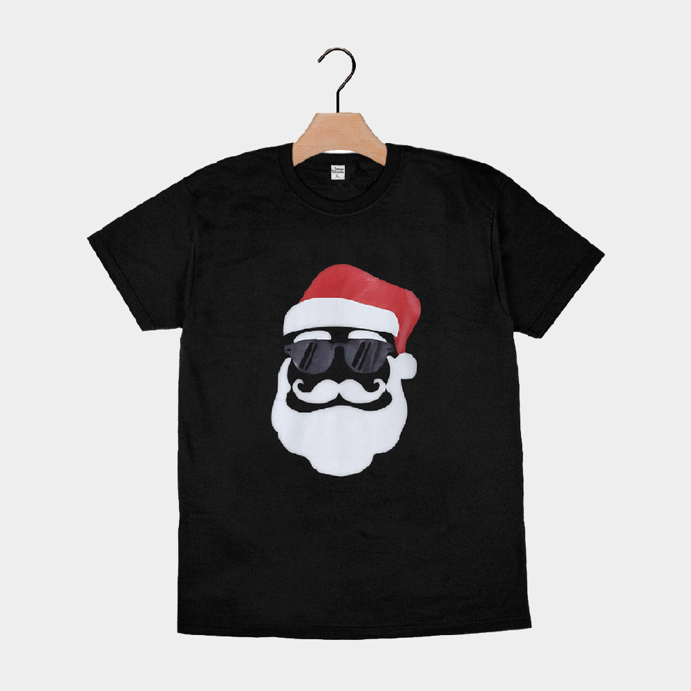 Black Mens and Womens Christmas T-Shirt with Santa Hipster