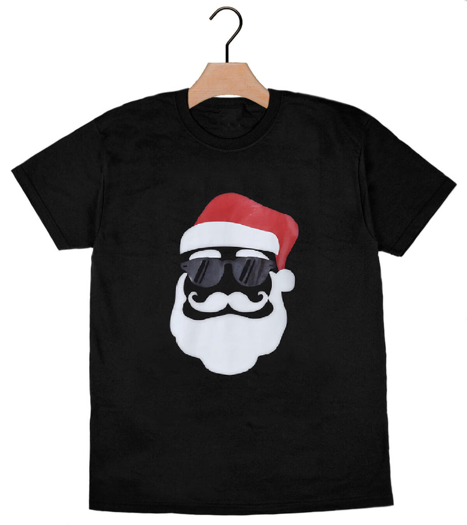 Black Mens and Womens Christmas T-Shirt with Santa Hipster