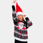 Black Organic Cotton Christmas Jumper with Santa and Snow Womens