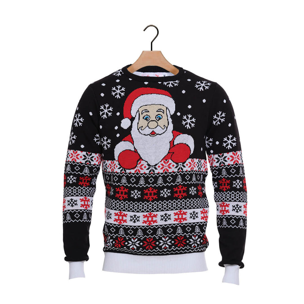 Black Organic Cotton Christmas Jumper with Santa and Snow