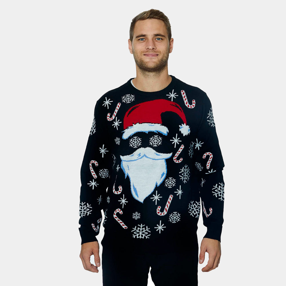 Mens Black Santa Family Christmas Jumper