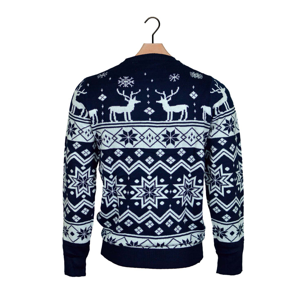 Blue Boys and Girls Christmas Jumper with Reindeers and Nordic Stars Back