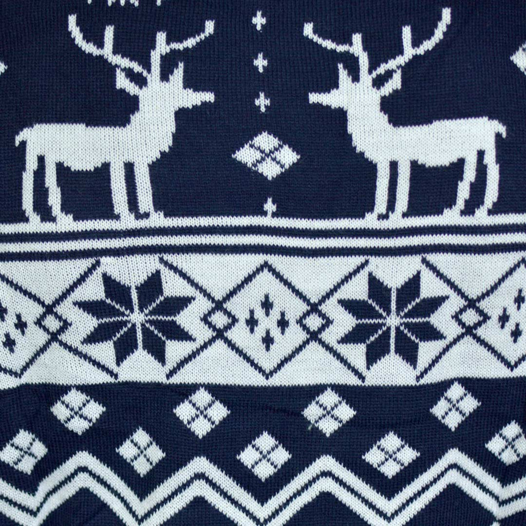 Blue Boys and Girls Christmas Jumper with Reindeers and Nordic Stars Detail