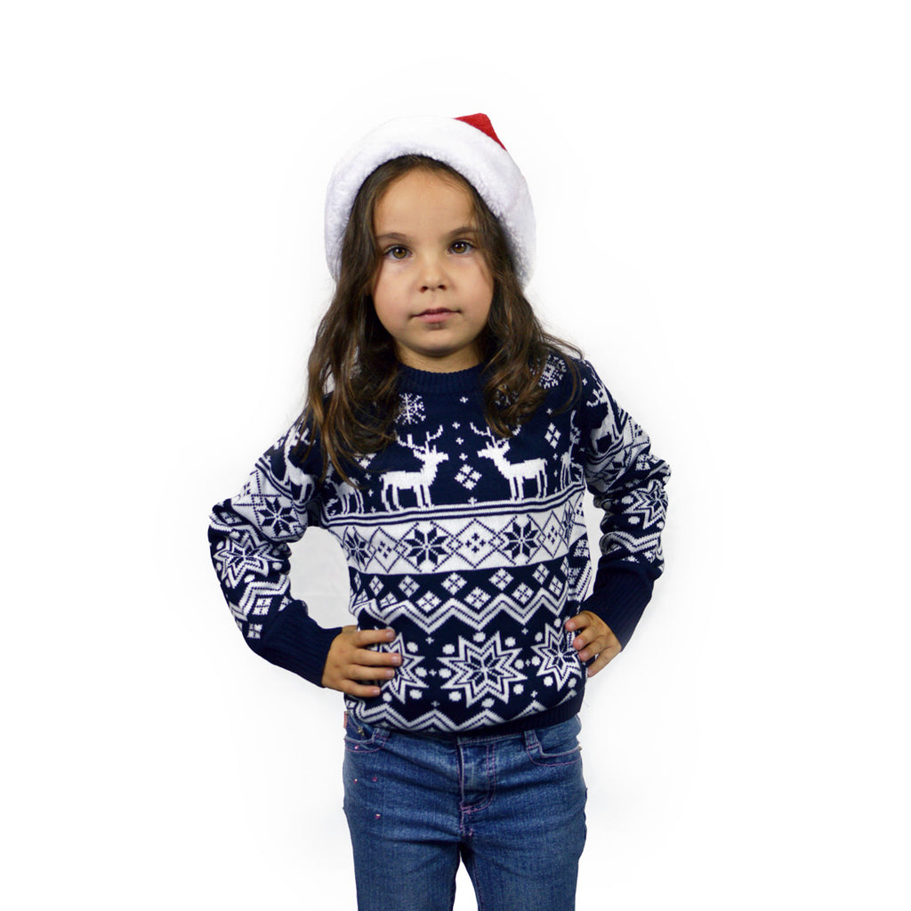 Blue Boys and Girls Christmas Jumper with Reindeers and Nordic Stars Kids