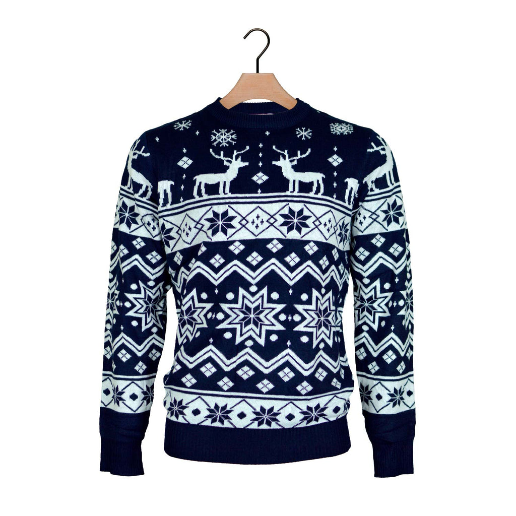 Blue Boys and Girls Christmas Jumper with Reindeers and Nordic Stars