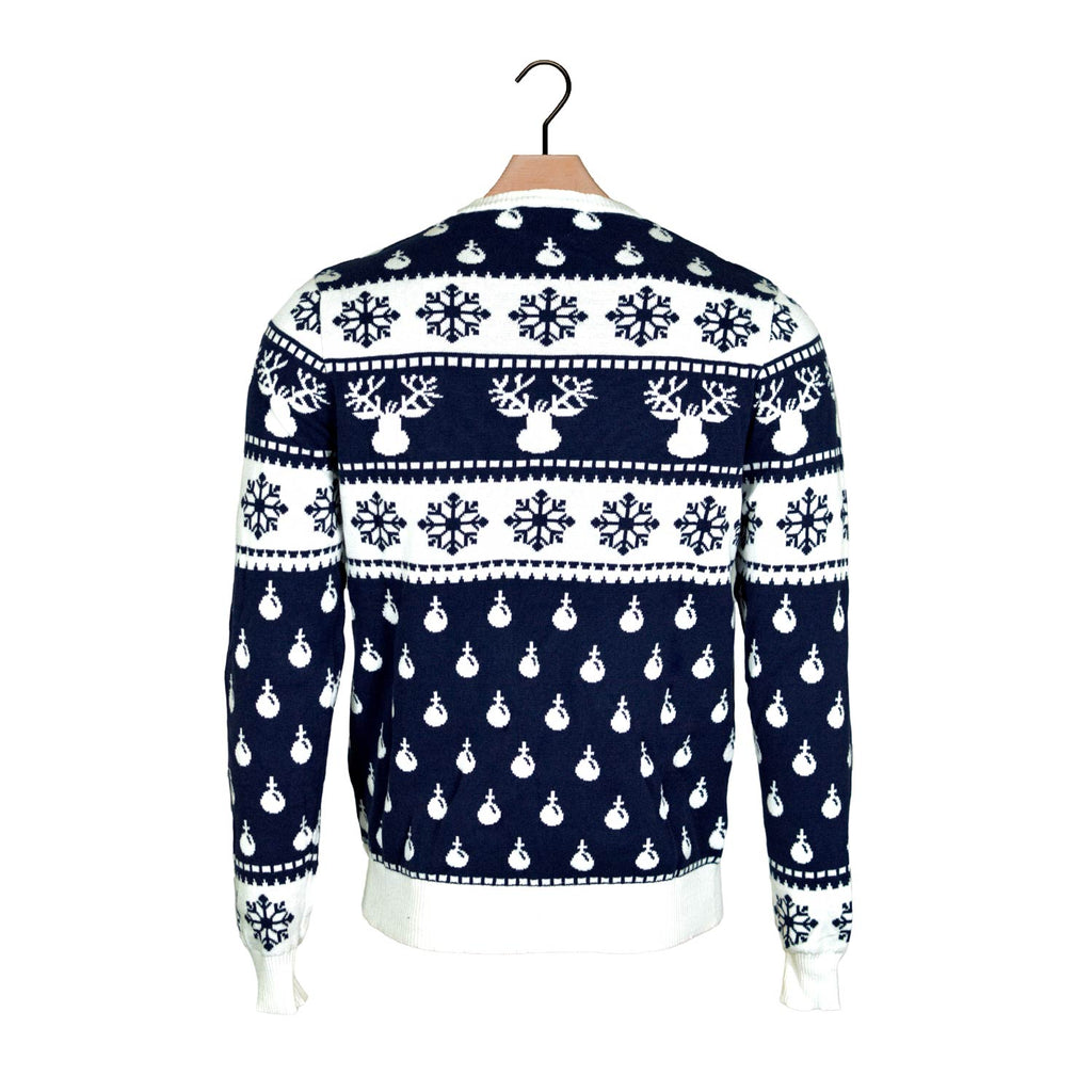 Blue Boys and Girls Christmas Jumper with Reindeers and Snow Back