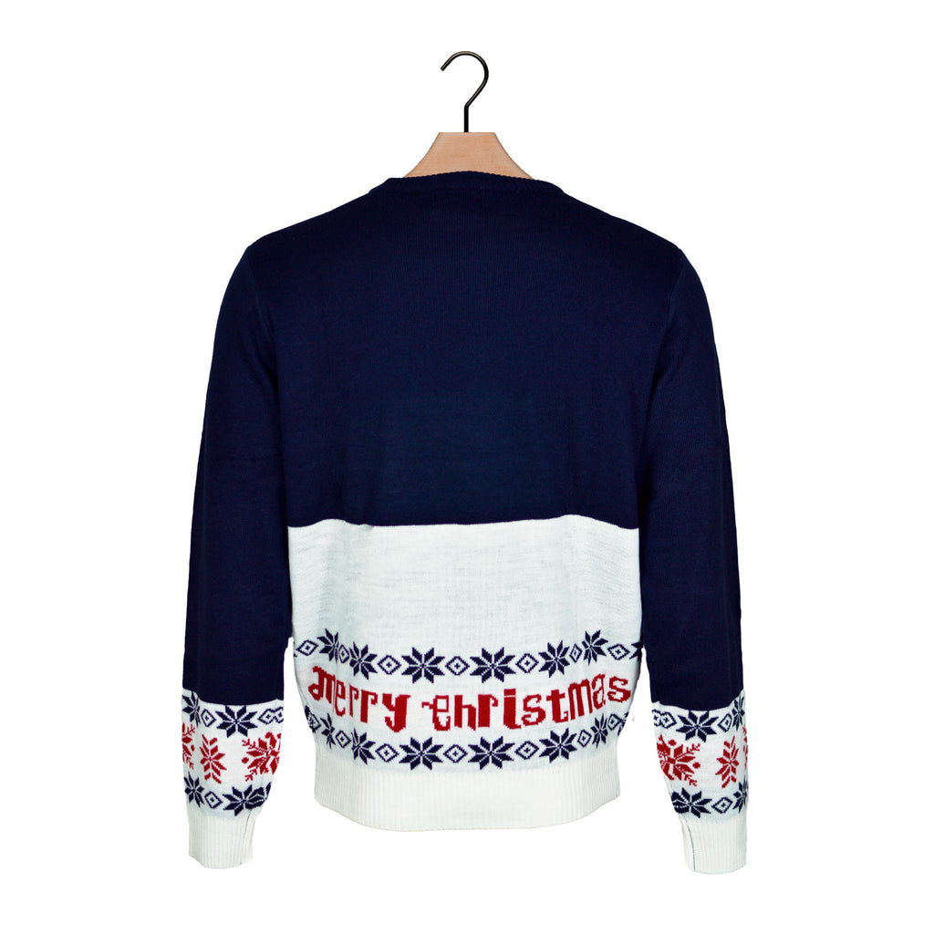 Blue Boys and Girls Christmas Jumper with Santa and Rudolph Back
