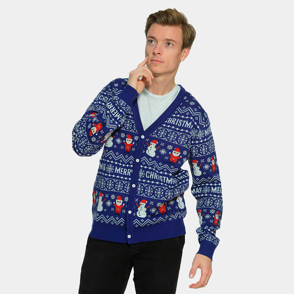 Blue Cardigan Merry Christmas Jumper Mens