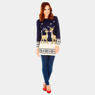 Blue Christmas Dress with Baby Reindeers Womens 