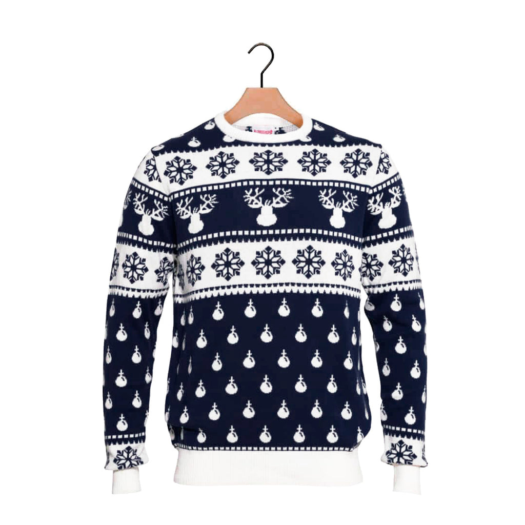 Blue Christmas Jumper with Reindeers and Snow