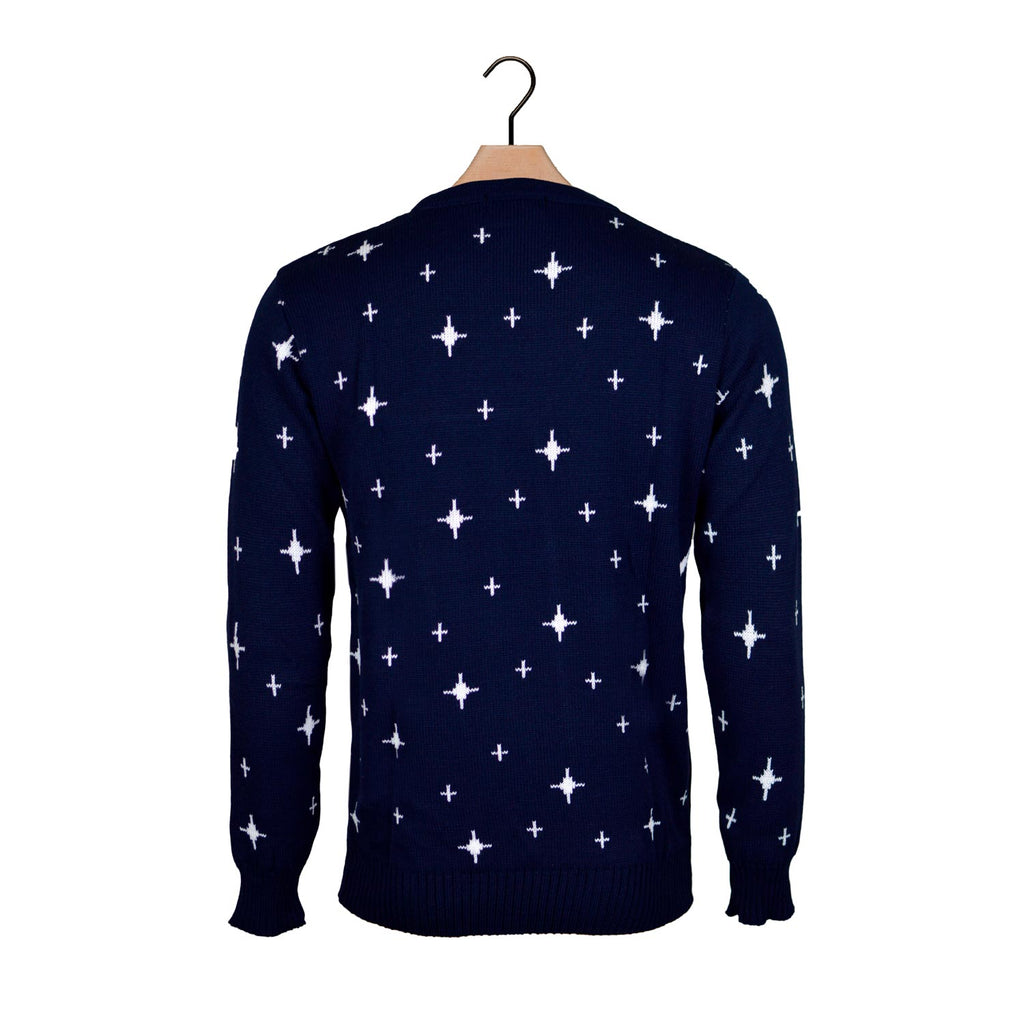 Blue Christmas Jumper with Reindeers, Christmas Tree and Star Back