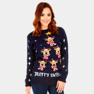 Blue Christmas Jumper with Reindeers, Christmas Tree and Star Womens