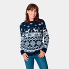 Womens Blue Christmas Jumper with Reindeers and Nordic Stars 2021