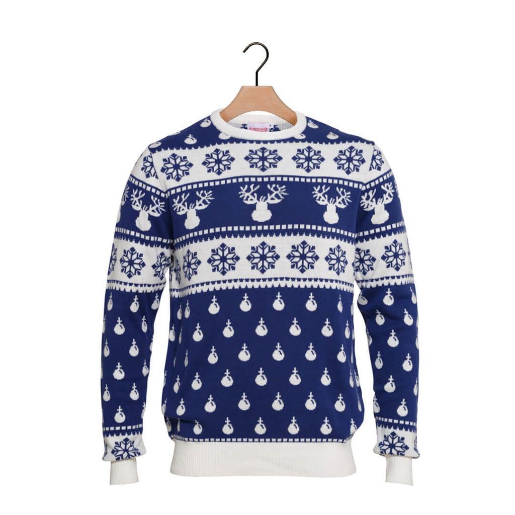 Blue Christmas Jumper with Reindeers and Snow 2021