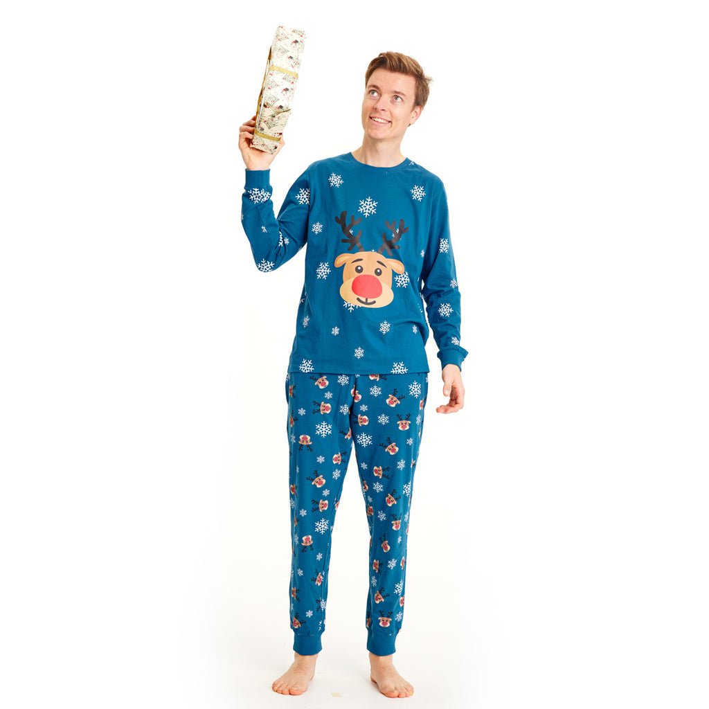 Blue Christmas Pyjama for Family with Rudolph the Reindeer Mens