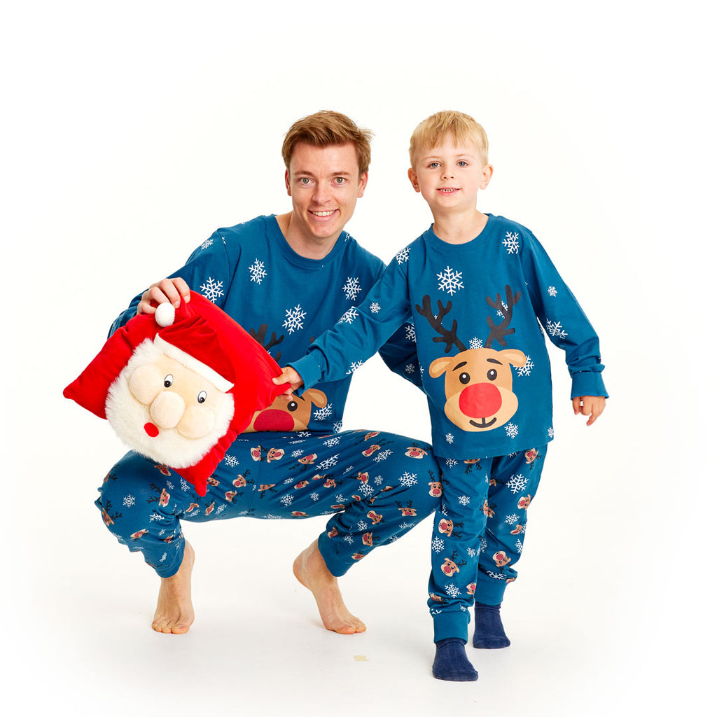 Blue Christmas Pyjama for Family with Rudolph the Reindeer
