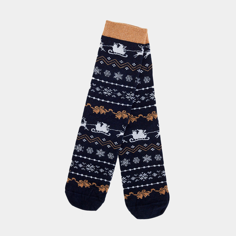 Blue Christmas Socks Unisex with Reindeers and Snow