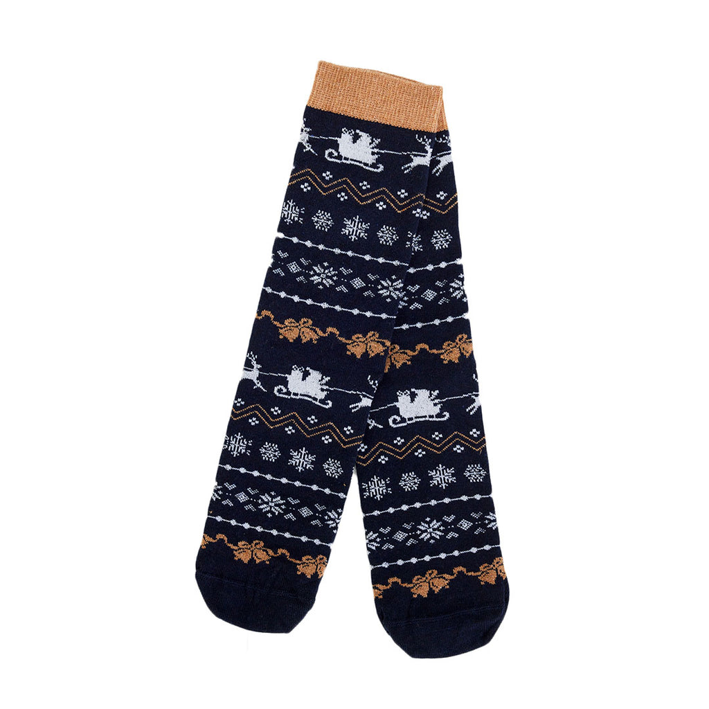 Blue Christmas Socks Unisex with Reindeers and Snow