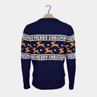 Blue Elegant Christmas Jumper with Reindeers Back