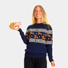 Blue Elegant Christmas Jumper with Reindeers Womens