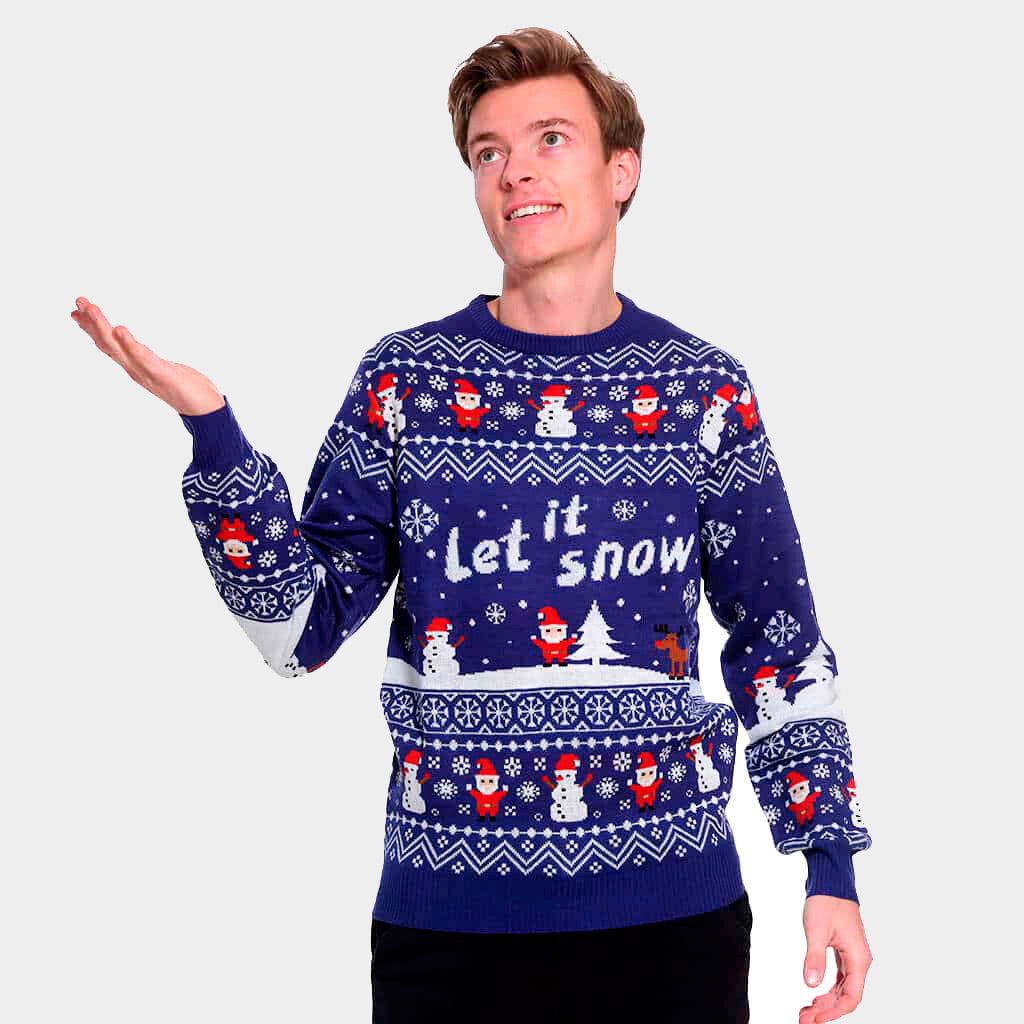 Blue Let it Snow Christmas Jumper Mens