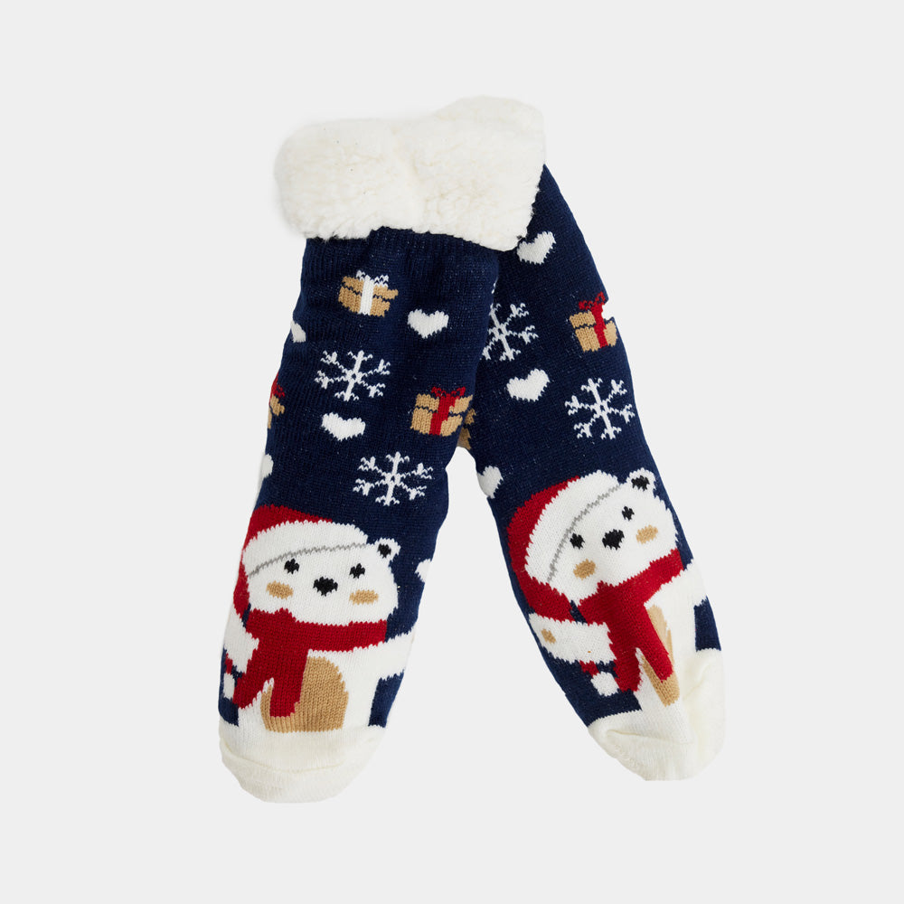 Blue Fluffy Christmas Sock with Polar Bear