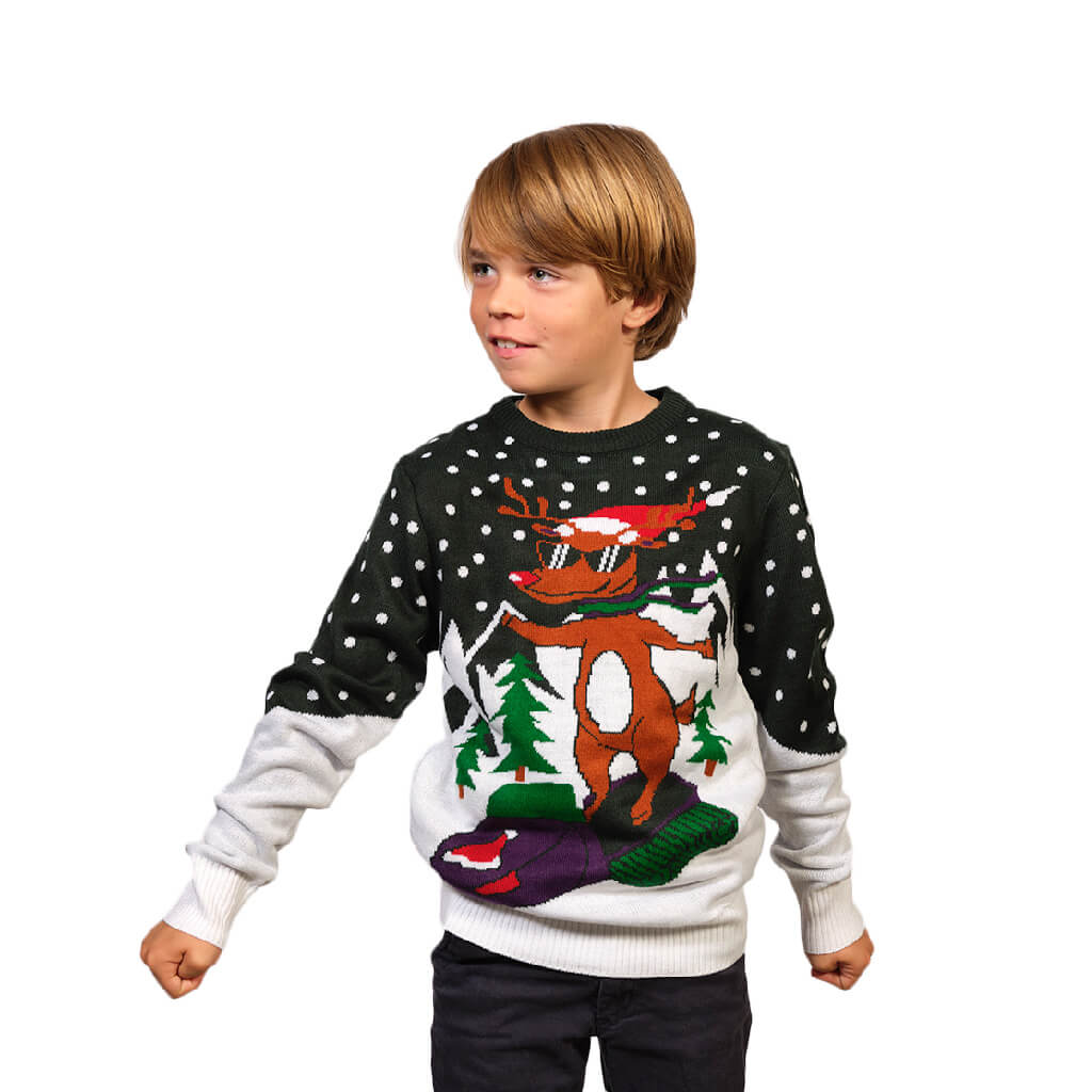 Boys Christmas Jumper with Reindeer on Snowmobile