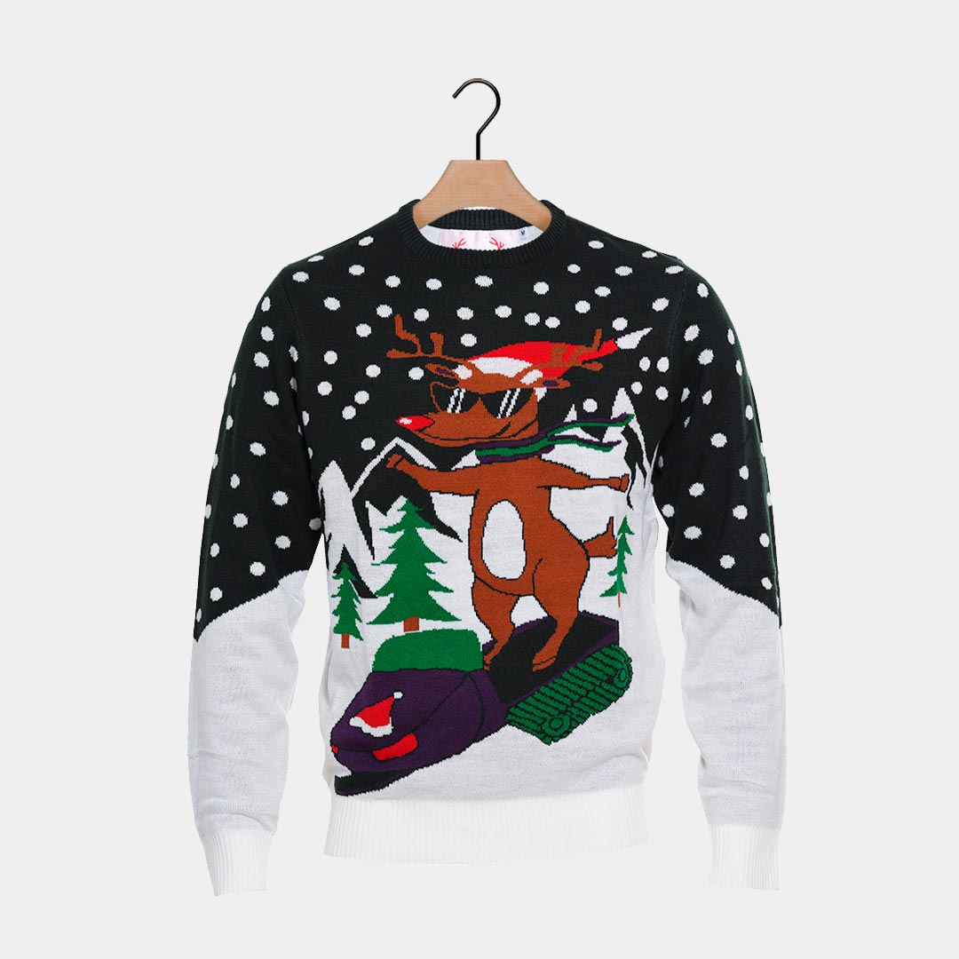 Boys and Girls Christmas Jumper with Reindeer on Snowmobile