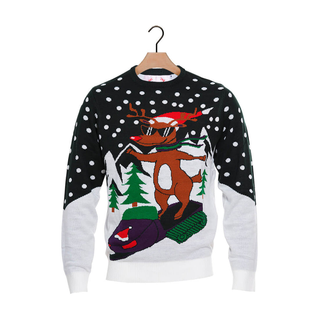 Boys and Girls Christmas Jumper with Reindeer on Snowmobile