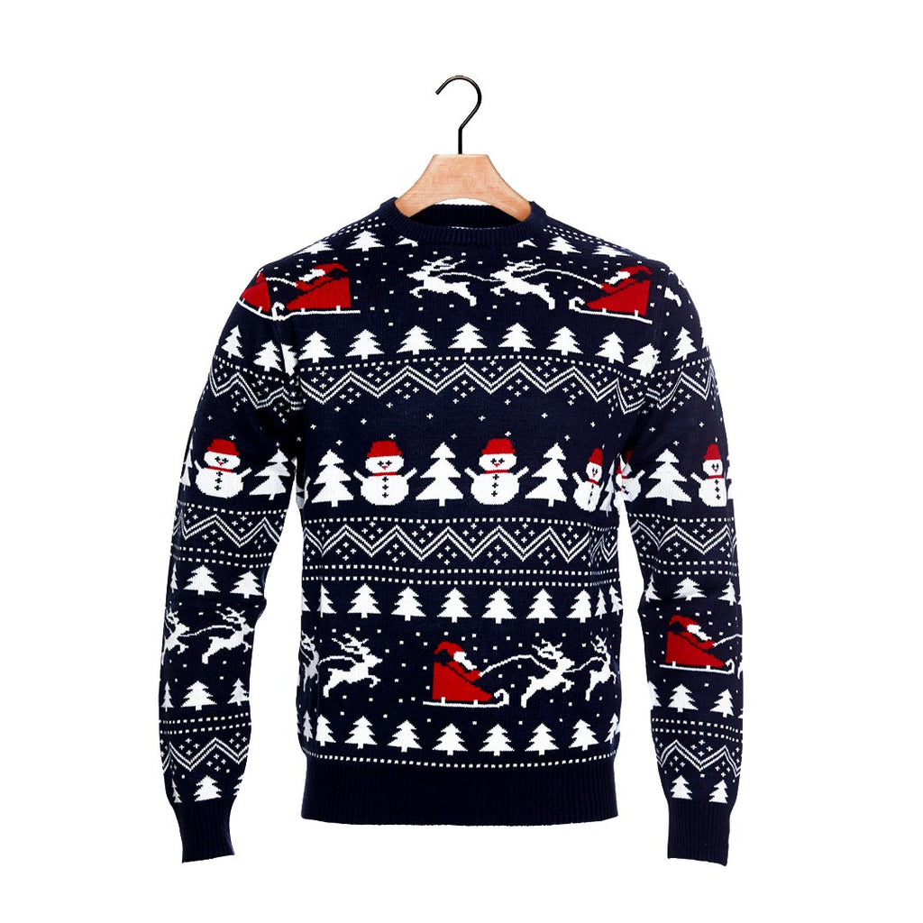 Organic Cotton Boys and Girls Christmas Jumper with Trees, Snowmens and Santa