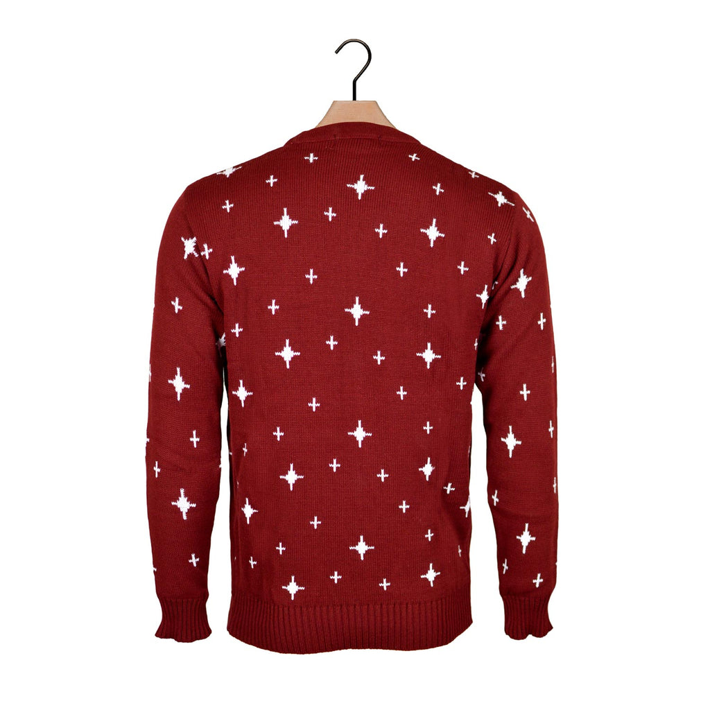 Burgundy Christmas Jumper with Reindeers, Christmas Tree and Star Back