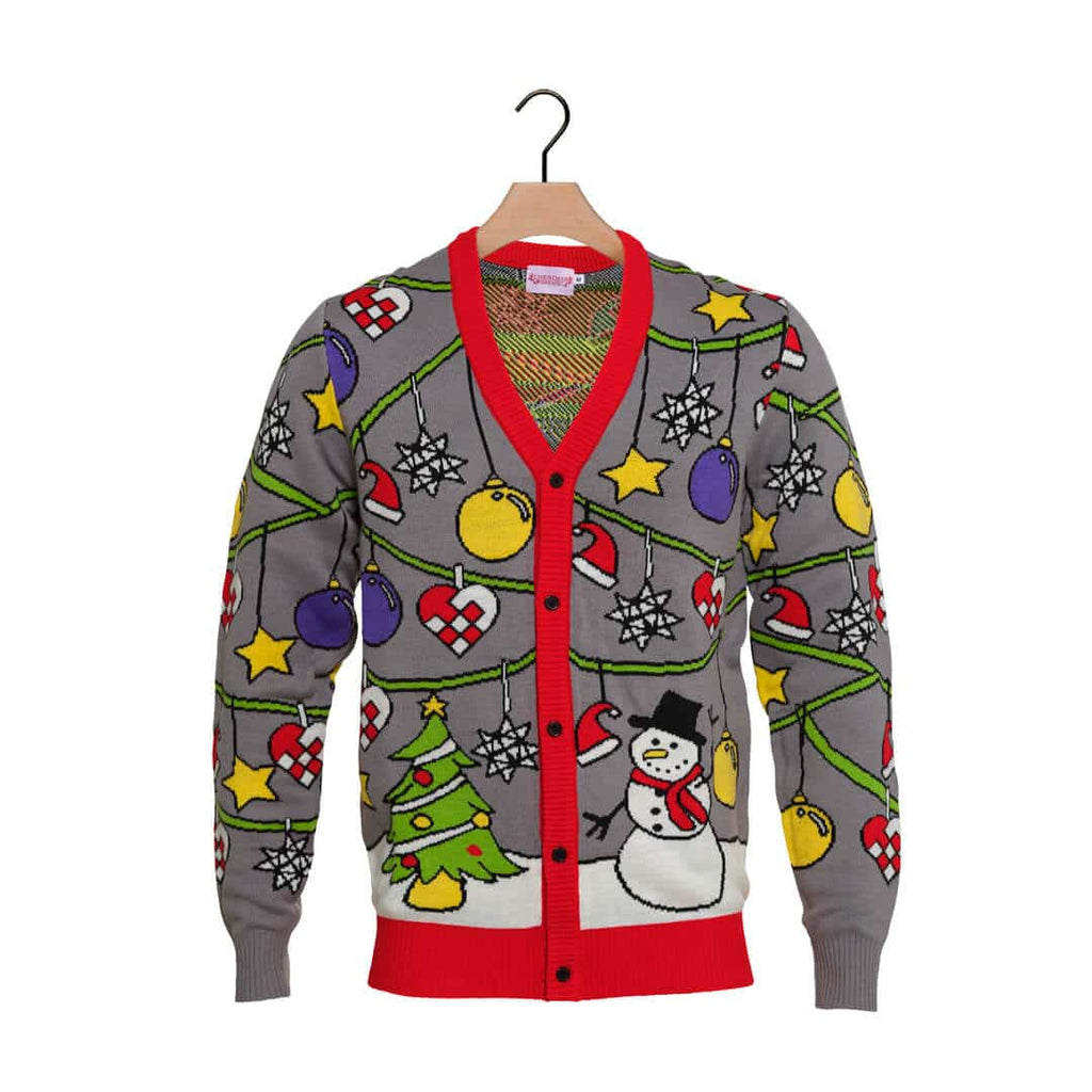 Cardigan Christmas Jumper with Tree and Snowman